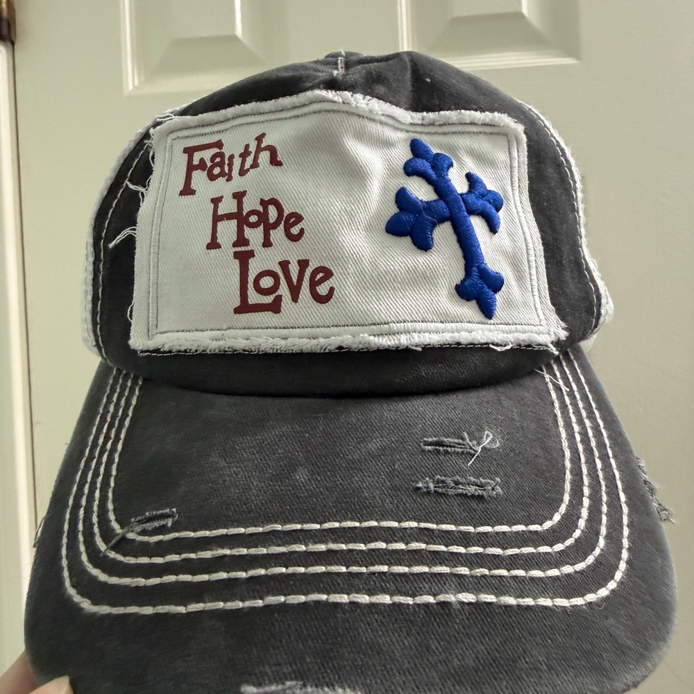 Faith Hope Love Distressed Gray Cap